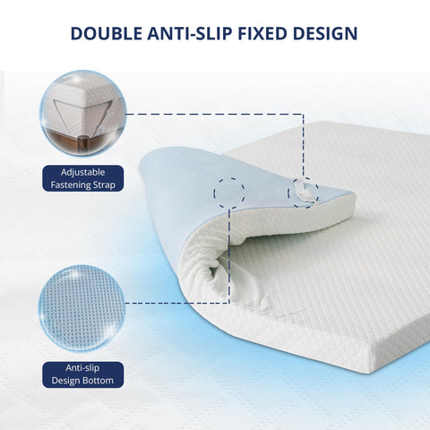 EGOHOME topper on a queen bed showing enhanced comfort in bedroom setting