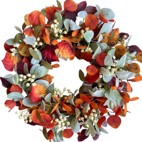 egolot front-on door wreath showing warm fall welcome