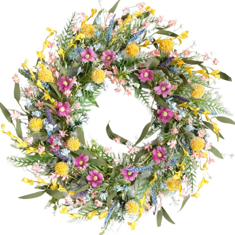 Egolot front view of 22-inch wreath showing colorful entrance appeal
