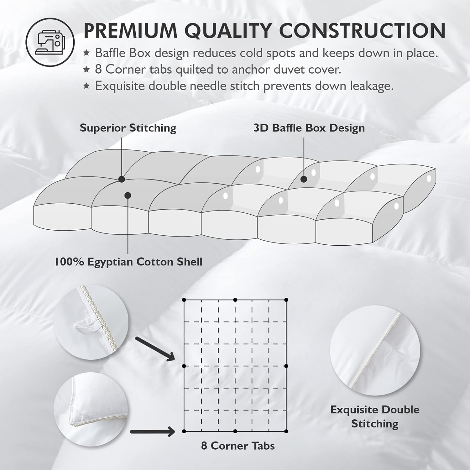 EGYPTIAN BEDDING corner loops and tabs detail ensuring secure duvet anchoring and reduced shifting