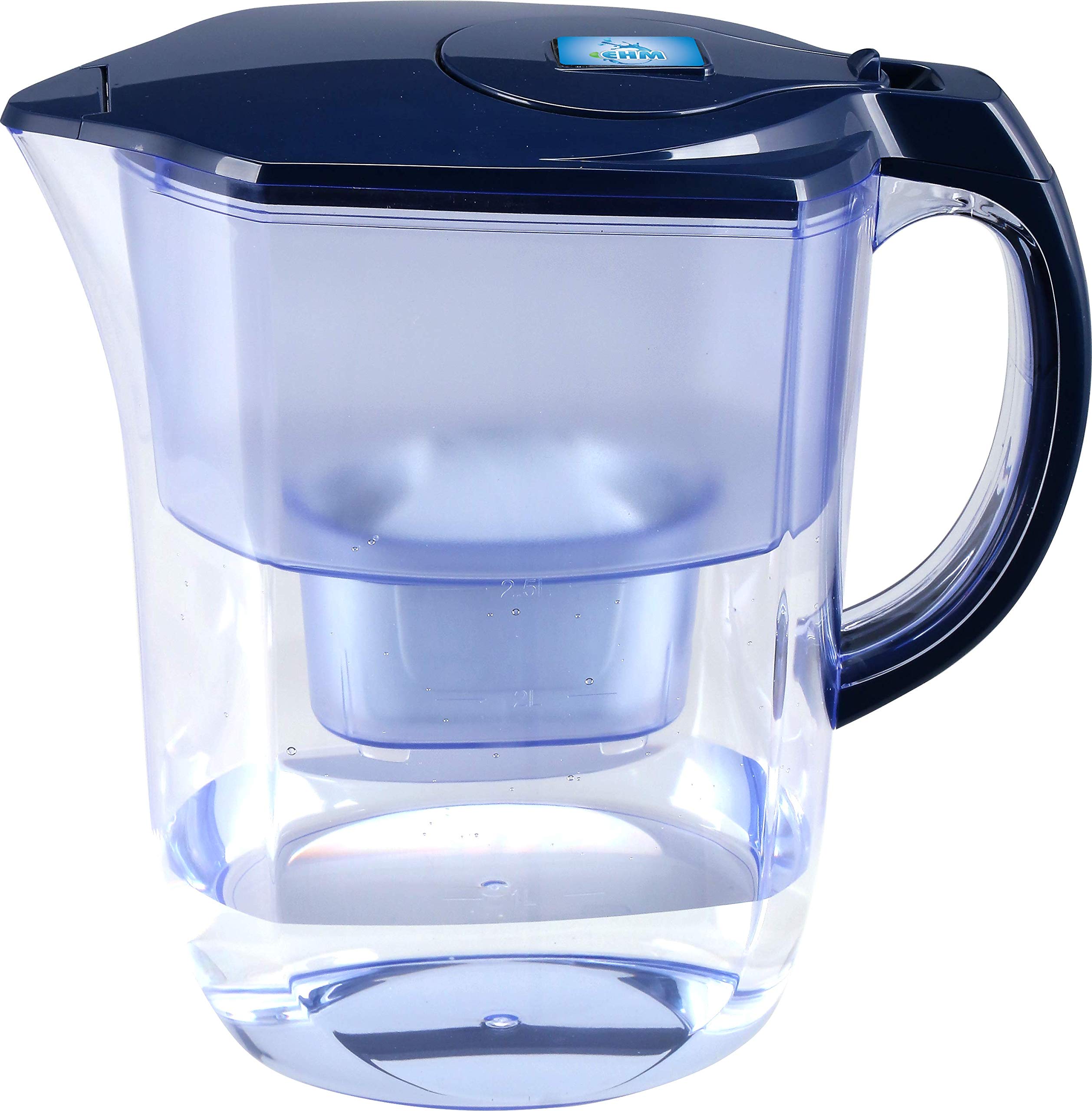 EHM pitcher pouring alkaline water into a glass demonstrating smooth spill-free pouring and convenience