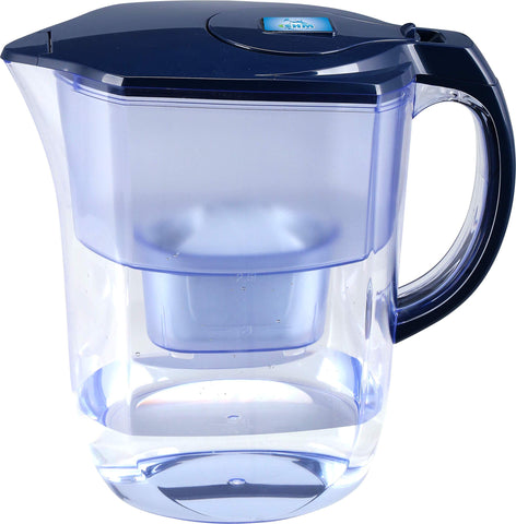 EHM pitcher pouring alkaline water into a glass demonstrating smooth spill-free pouring and convenience
