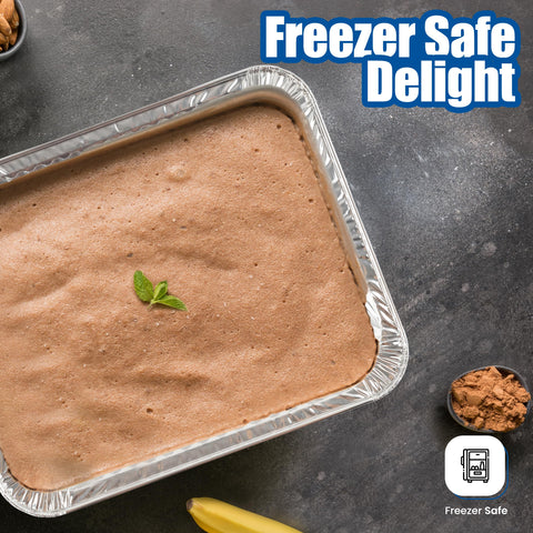 EHOMEA2Z pan inside freezer with label showing easy meal storage