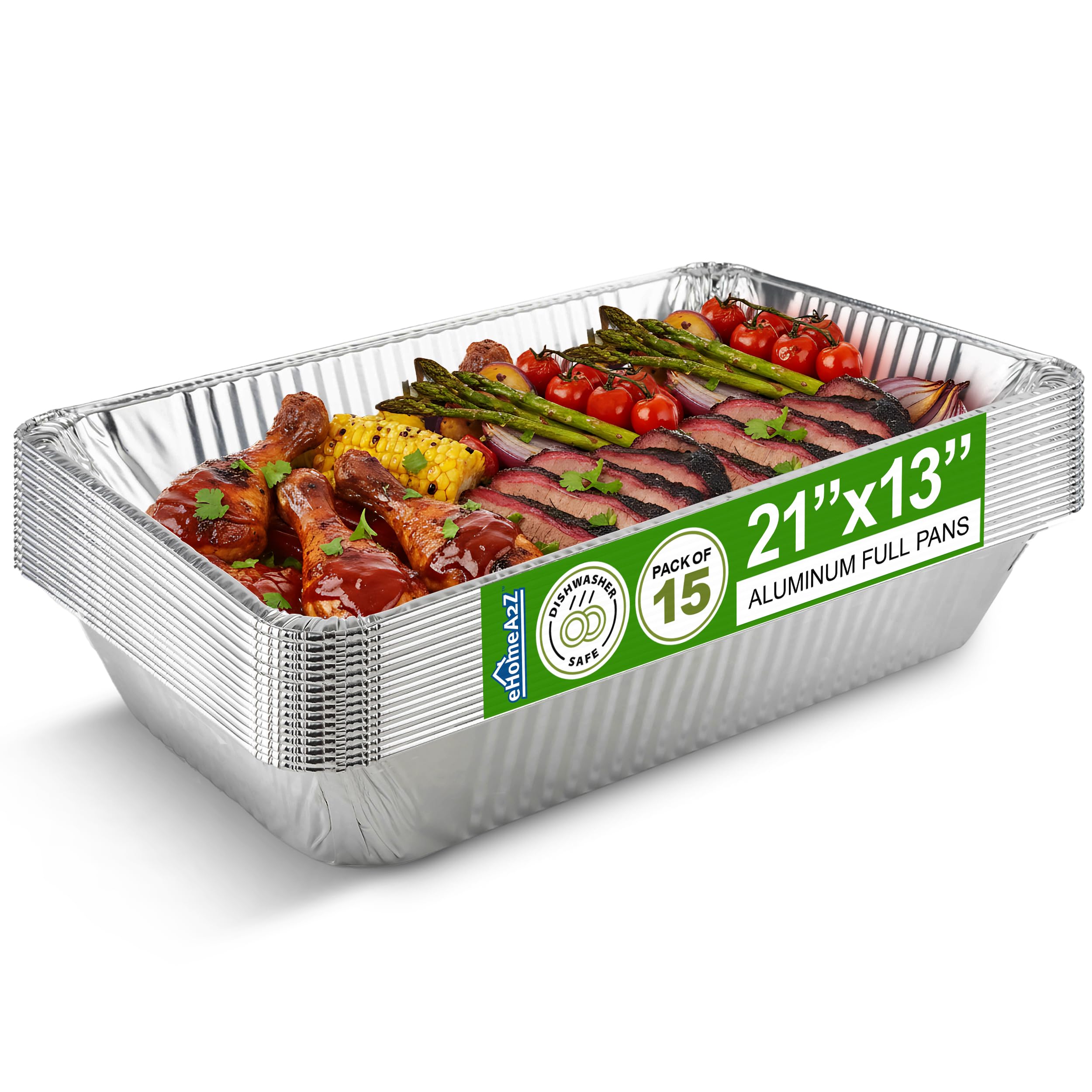 EHOMEA2Z front view of 15-pack full-size pans showing quantity and convenience