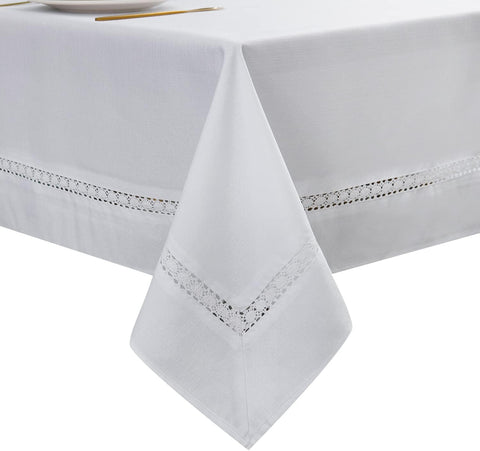 EHouseHome front view of white lace tablecloth showing elegant protection