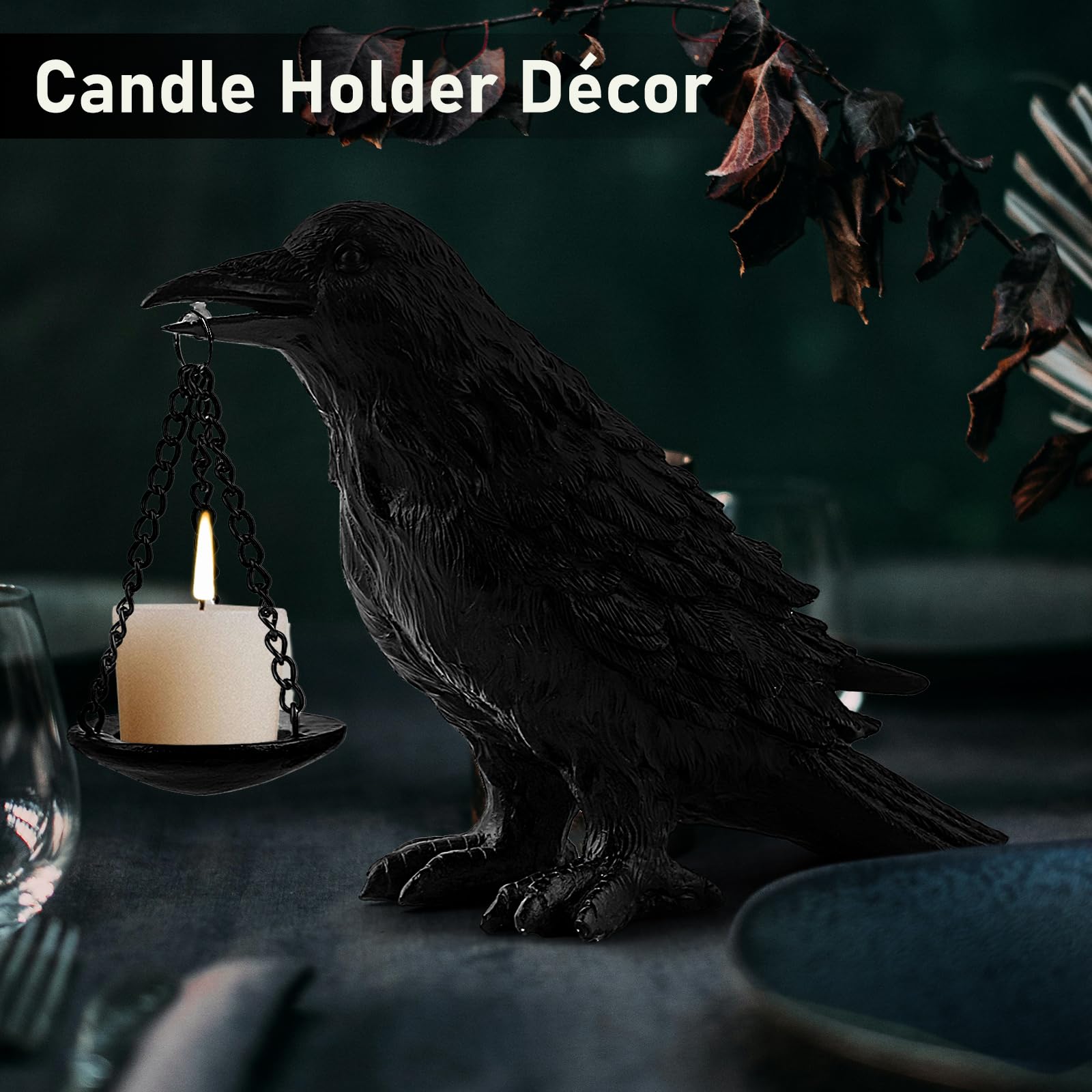 ehuoyan raven chained plate closeup showing candle placement and stability