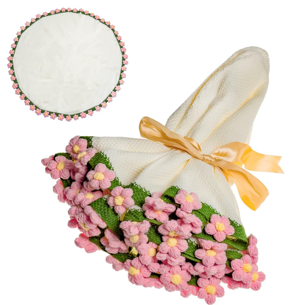 EIGHTOWN front view of rolled bouquet blanket, pretty gift-ready display