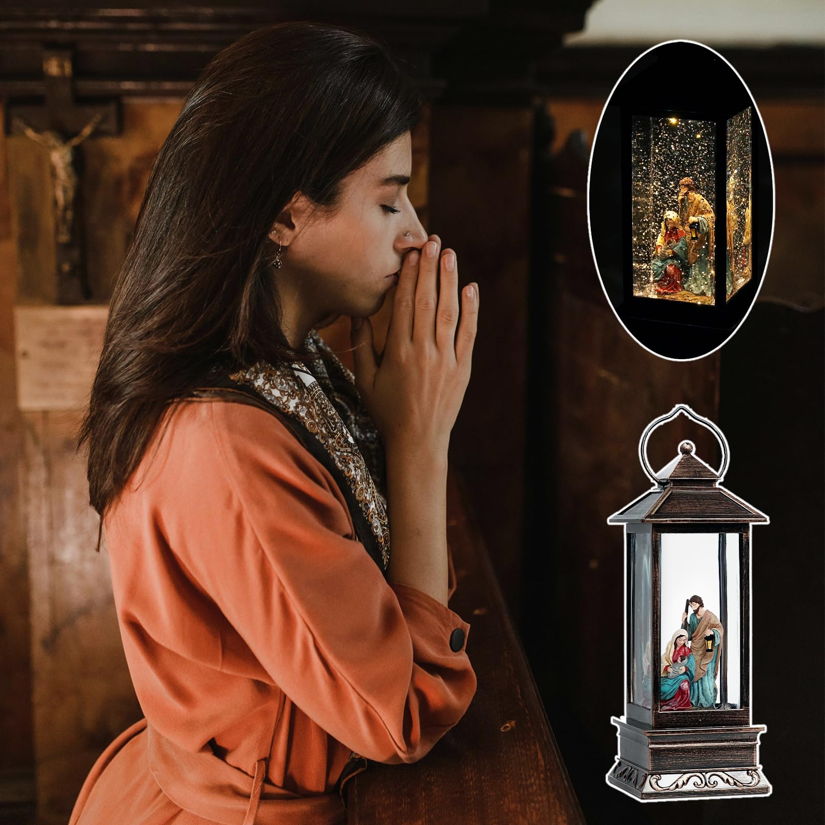 EIGHTOWN LED-lit lantern at night providing warm ambient light for home