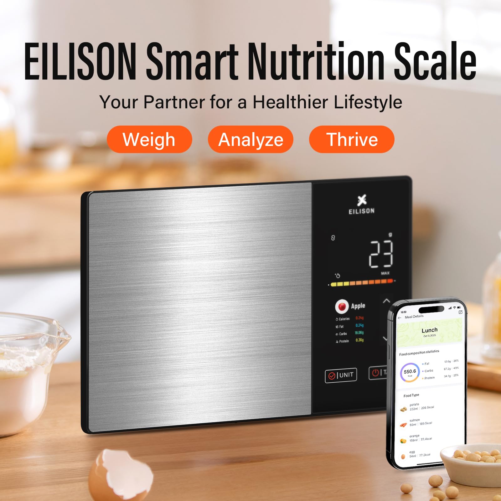EILISON close-up of weighing platform highlighting durable texture and easy cleaning