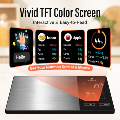 EILISON screen with nutrition readout showing calories and macros for fast tracking