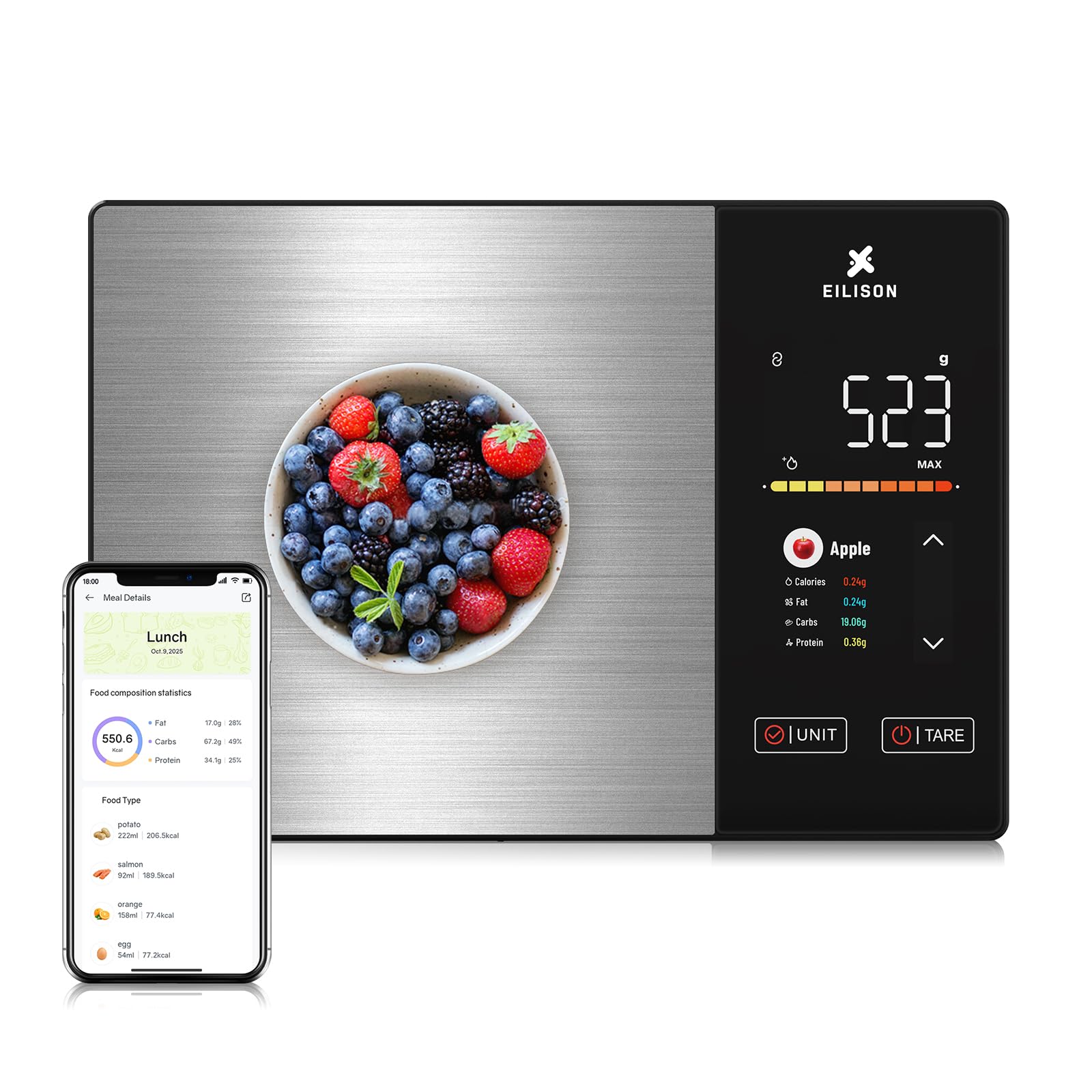 EILISON front view with TFT display showing clear measurements and convenience