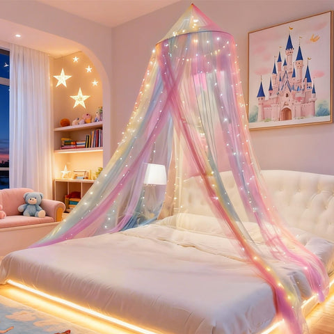 Eimilaly front packaging showing rainbow canopy and warm lights, inspires princess décor