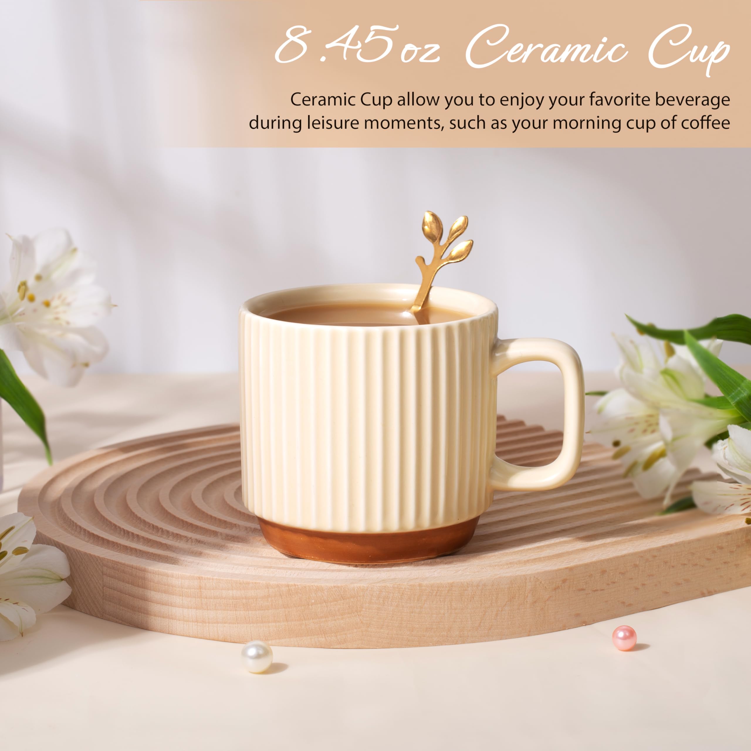 EIRNAY ceramic mug and stainless spoon showing durable design and calming beverage ritual