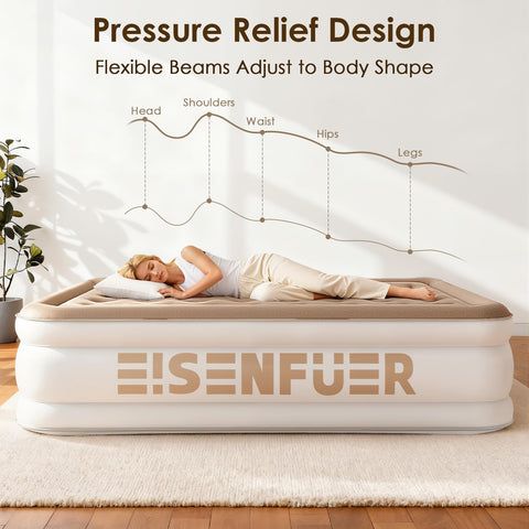 EISENFUER inflated mattress styled in bedroom demonstrating real-bed appearance