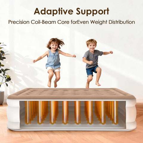 EISENFUER inflated mattress in a bedroom providing bed-like height