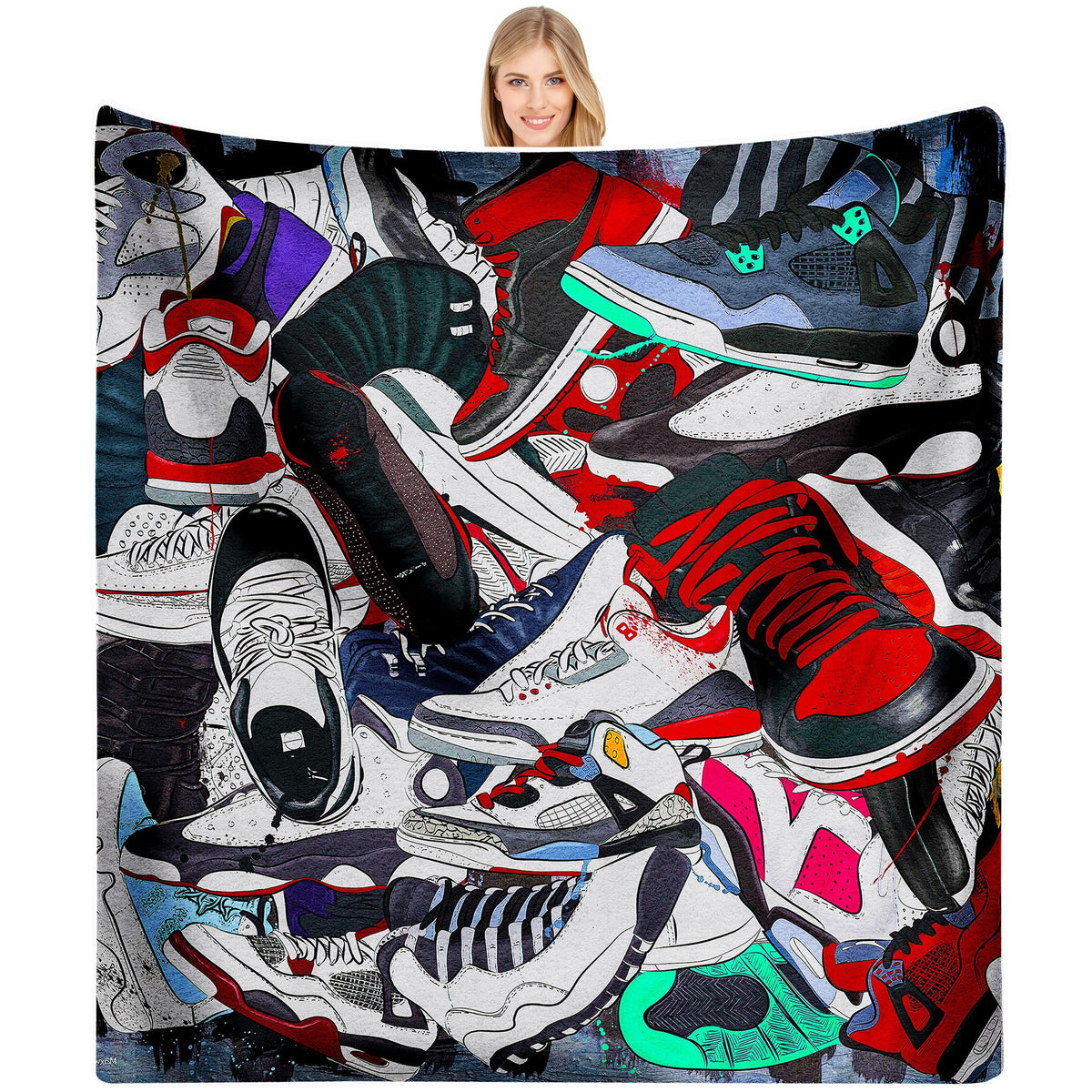 EISKBC sneaker blanket front view shows sporty design and cozy warmth