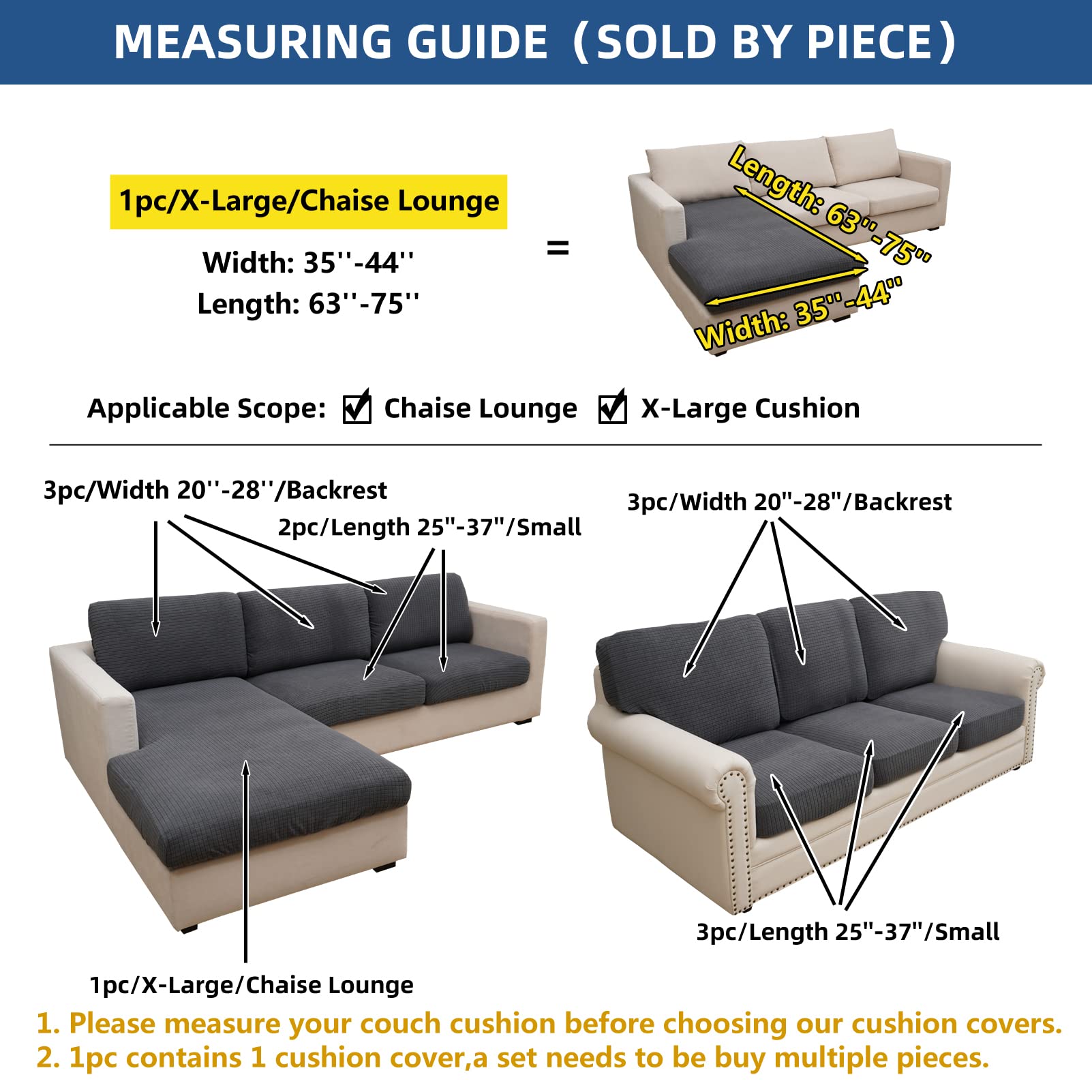 Eismodra size comparison with ruler showing X-Large fit for chaise cushions