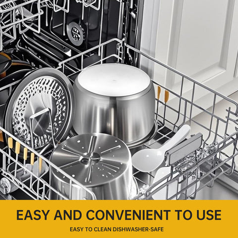Eiszhjk inner pot on dishwasher top rack indicating easy cleaning and time savings