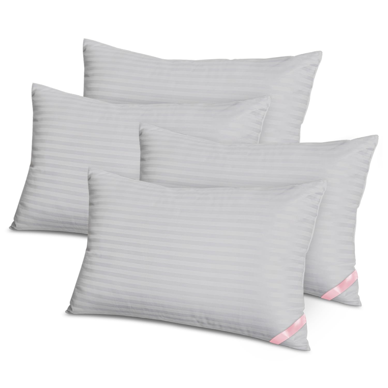 EIUE front-packaging showing four light grey queen pillows, comfortable and breathable