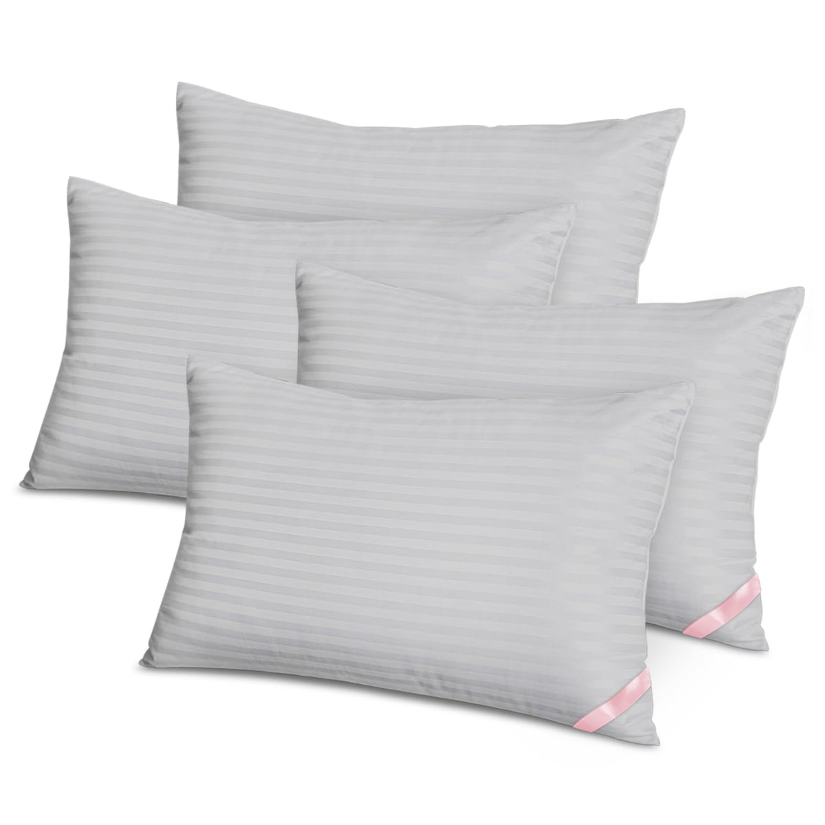 EIUE front-packaging showing four light grey queen pillows, comfortable and breathable