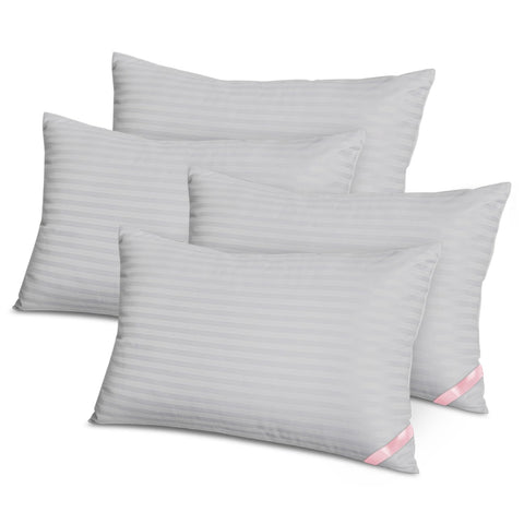 EIUE front-packaging showing four light grey queen pillows, comfortable and breathable