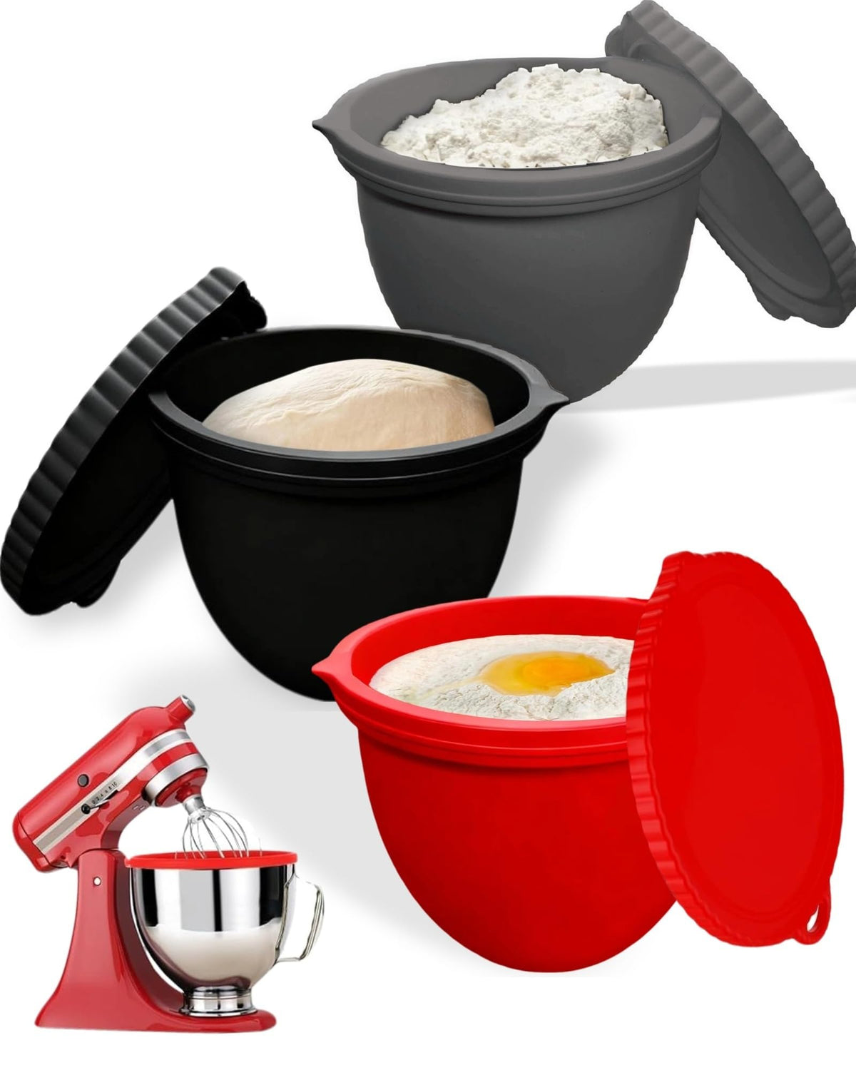 EIWAJKXE front packaging showing three colored kitchenaid bowl liners and lids, helpful for quick identification