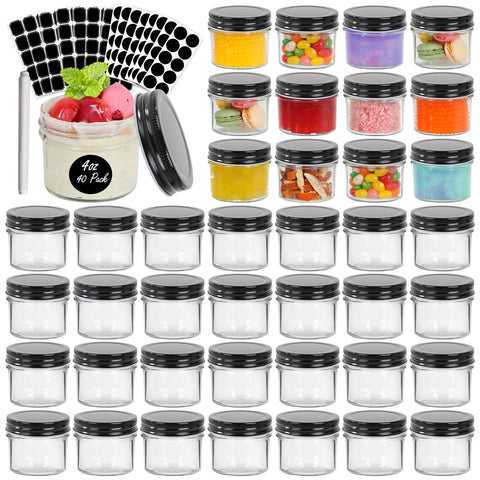 EkkoVla front view of 40-pack jars showing contents and black lids for organized storage