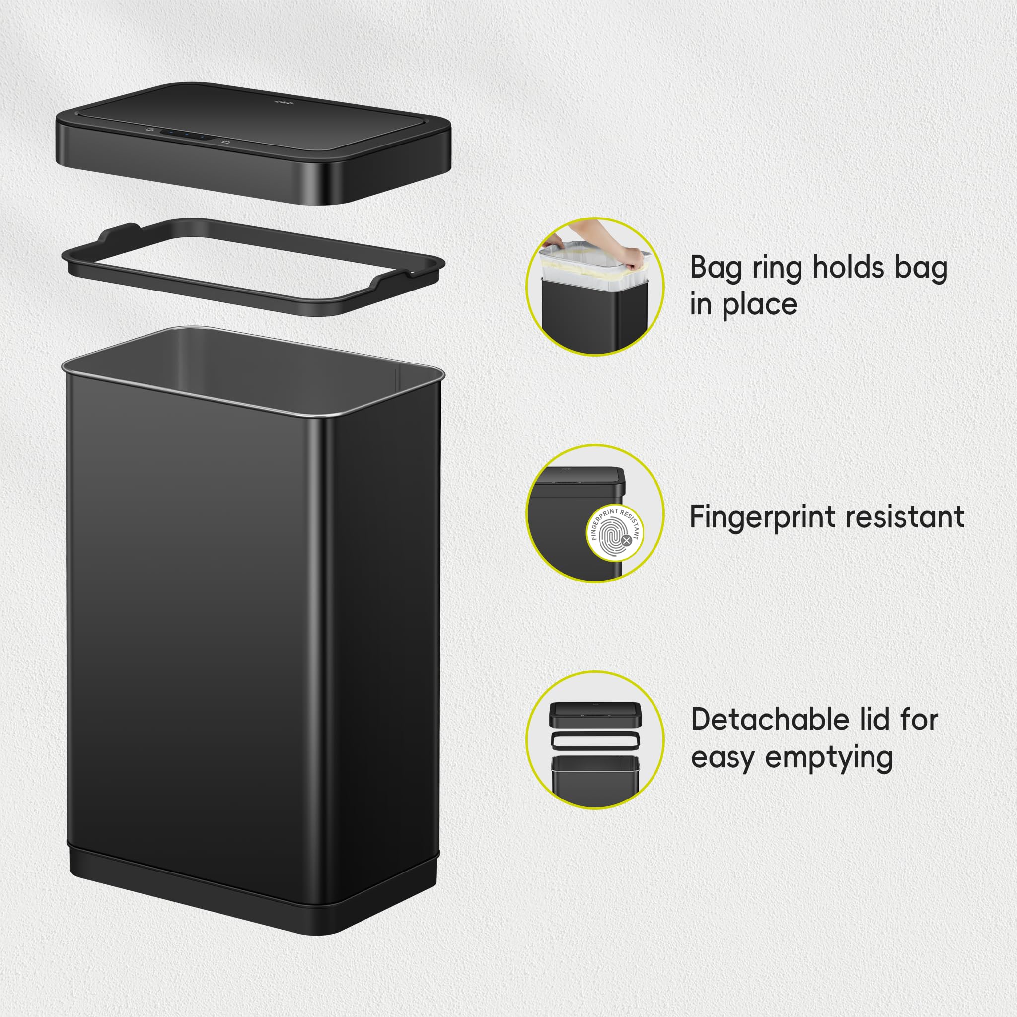 EKO EcoNova in a modern kitchen lifestyle scene emphasizing hygienic, touch-free waste handling