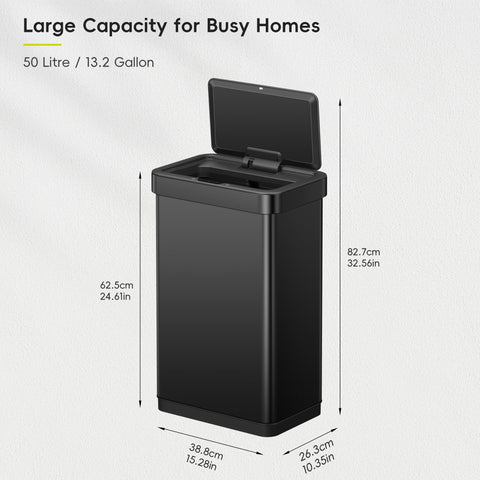 EKO EcoNova lid opening by motion sensor demonstrating touchless convenience for hands-free disposal