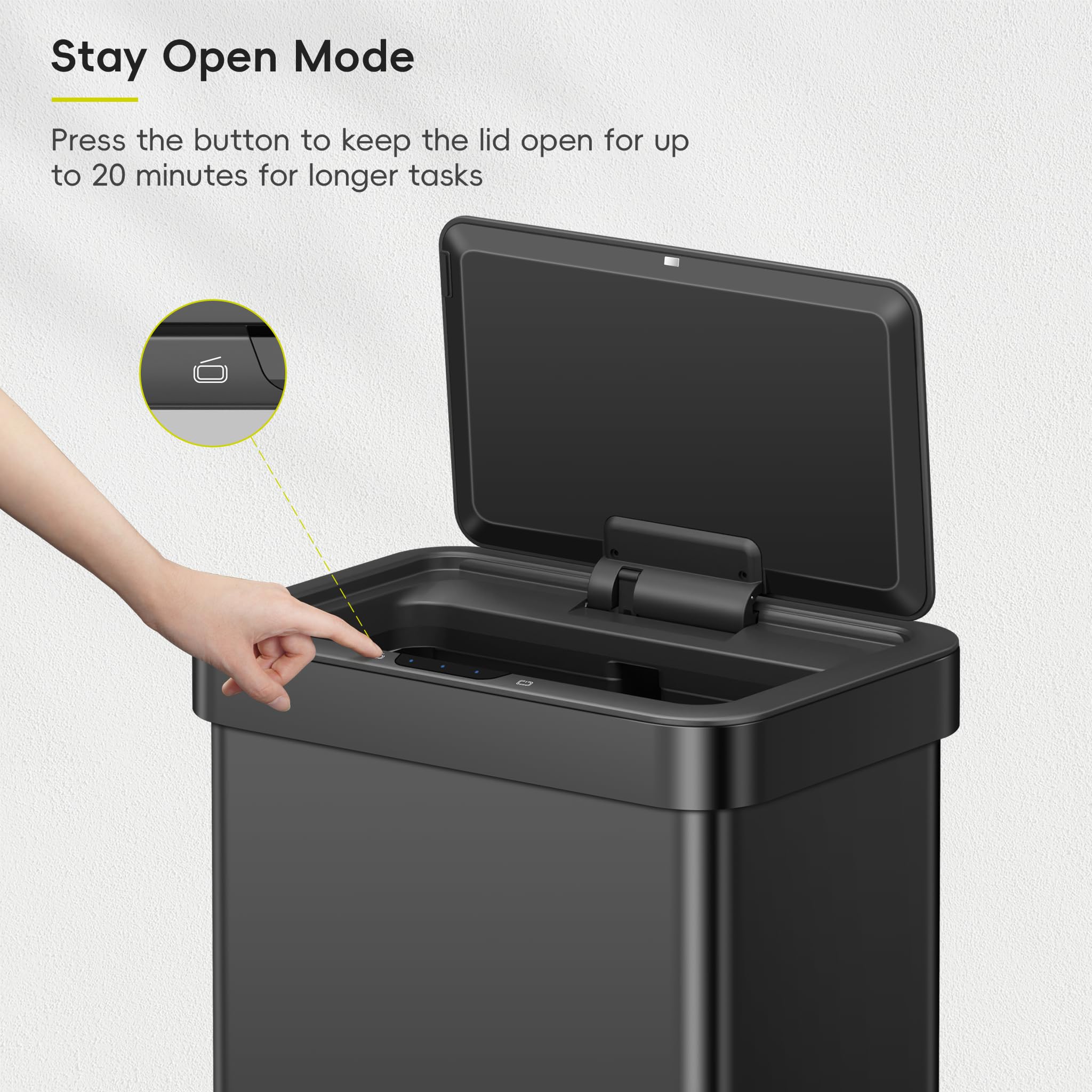 EKO EcoNova lid hinge detail illustrating soft-close mechanism that prevents loud slams