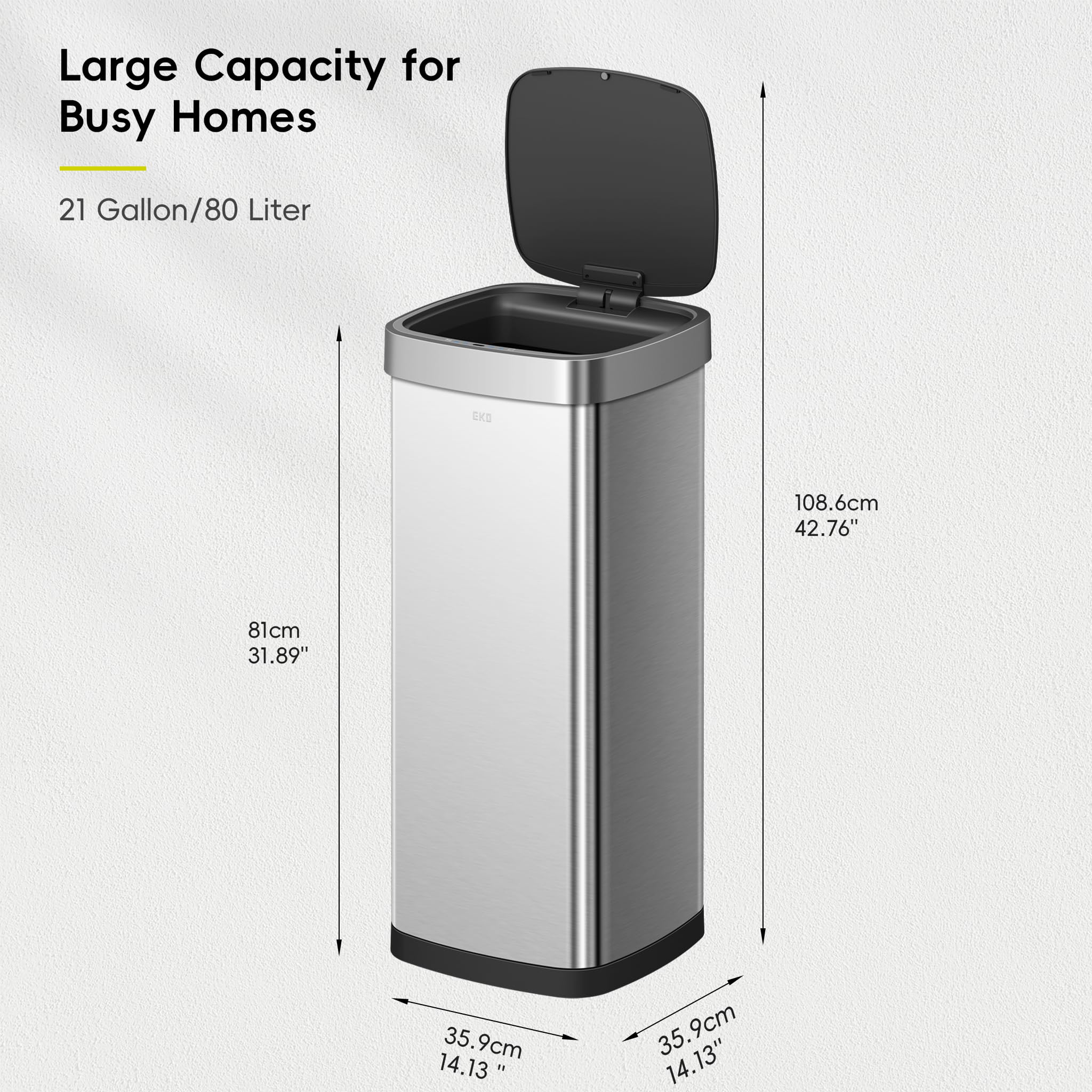 EKO sensor activating lid open demonstrating hands-free convenience