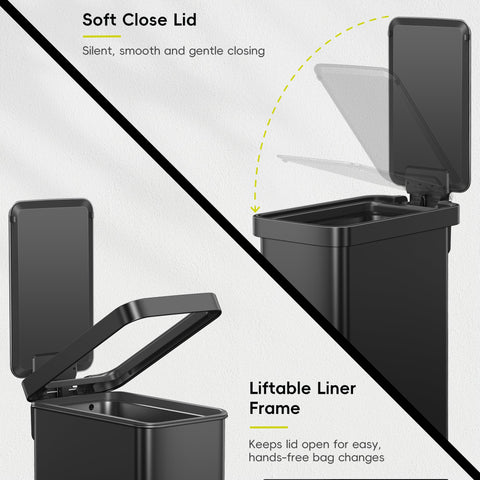 EKO Hudson Slim with lid held open 90 degrees for hands-free use and liner changes