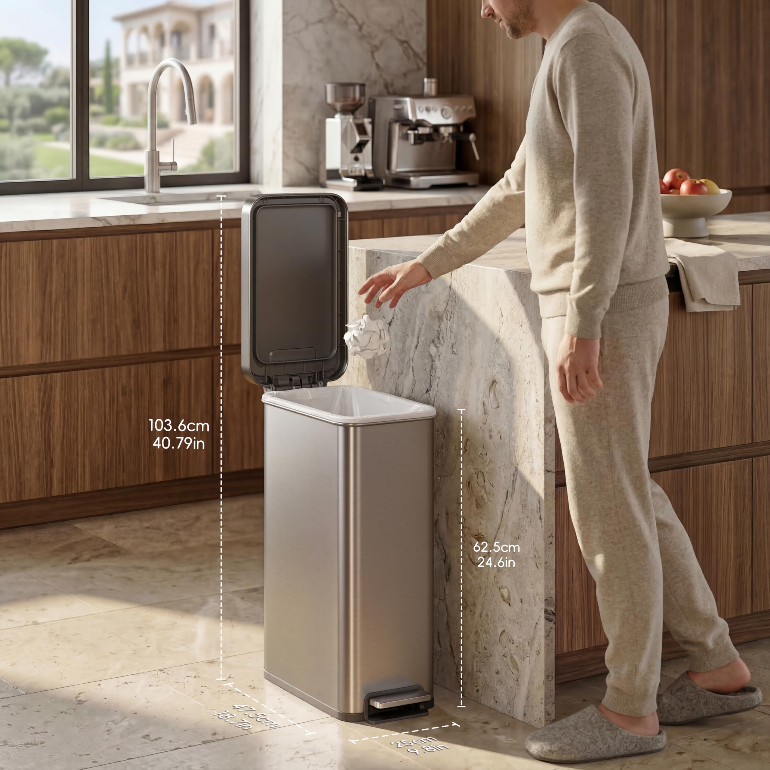 EKO Hudson Slim lid open 90 degrees for hands-free use and easy loading