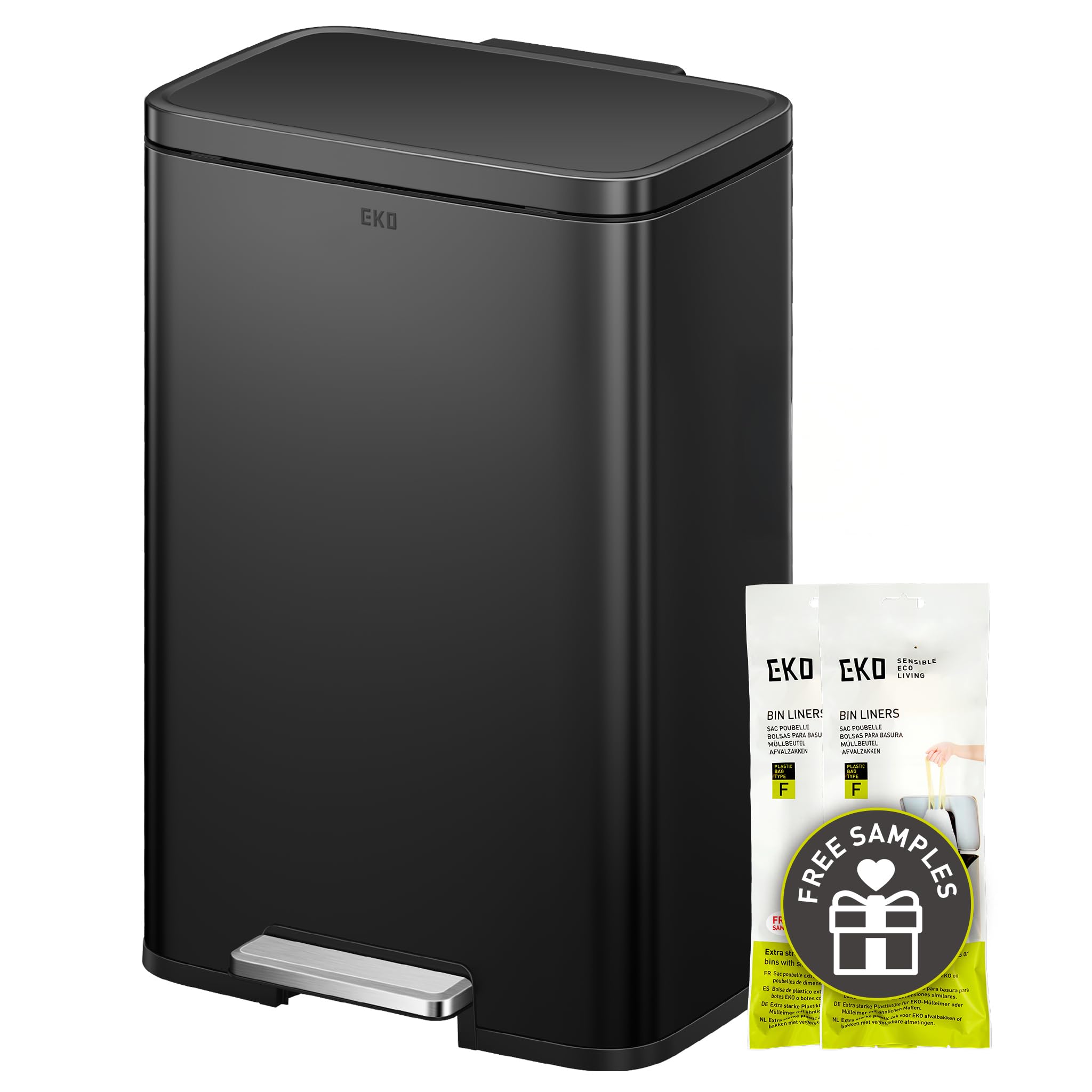 EKO Madison front view showing sleek matte black finish and large capacity benefit
