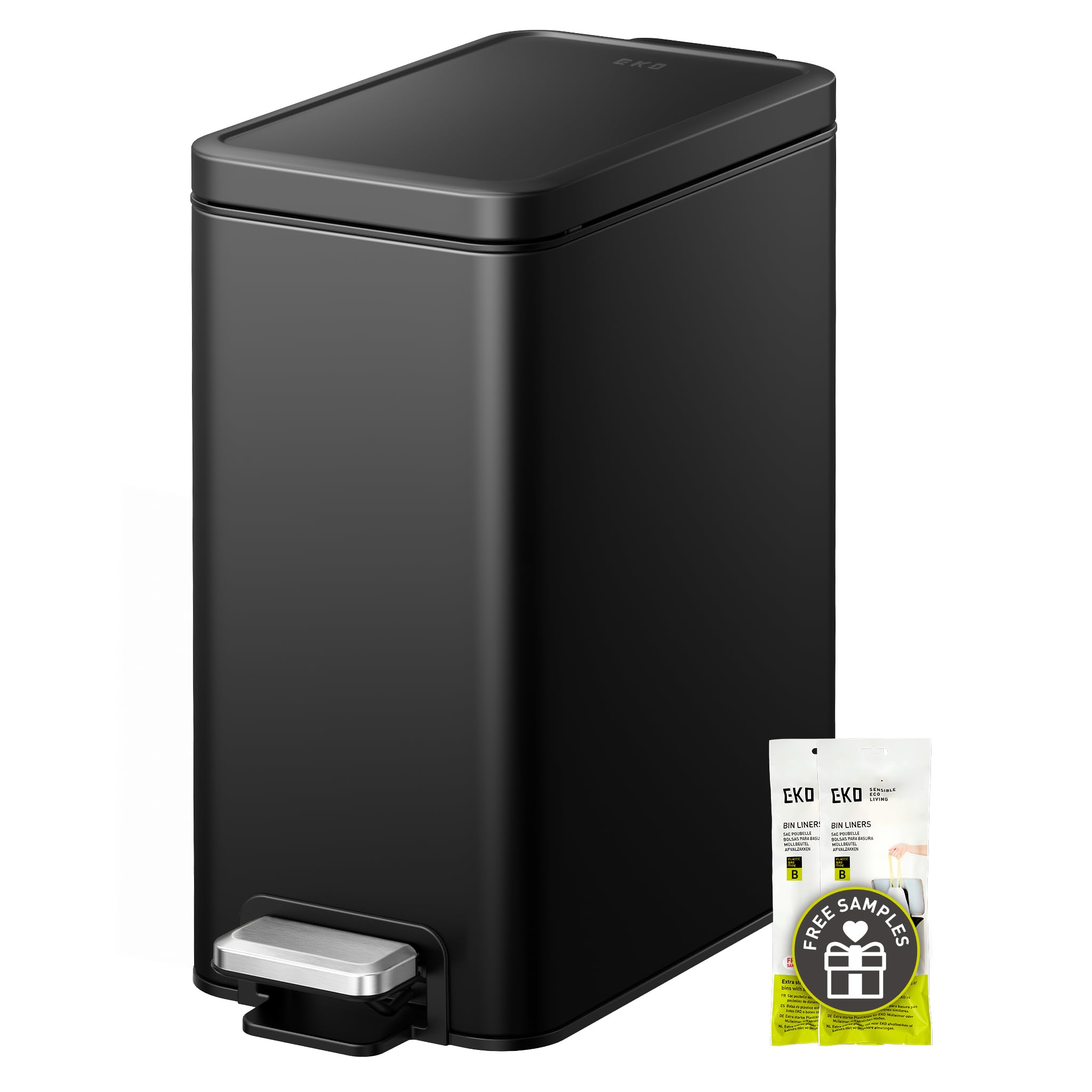 EKO front view of matte black bin showing compact design and neat look