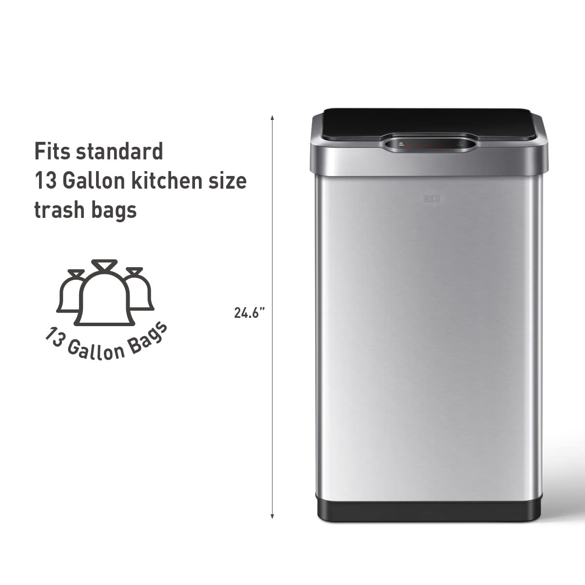 EKO Mirage-T interior with standard 13-gallon bag showing generous capacity benefit