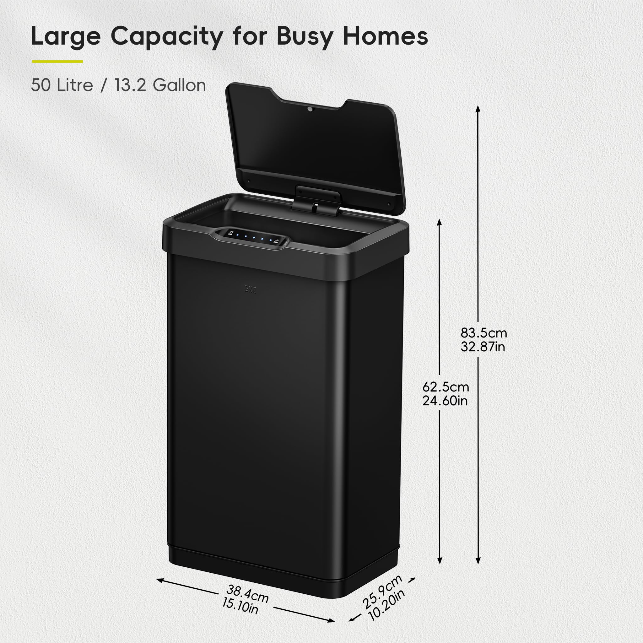 EKO Mirage-T lid open demonstrating hands-free motion sensor convenience