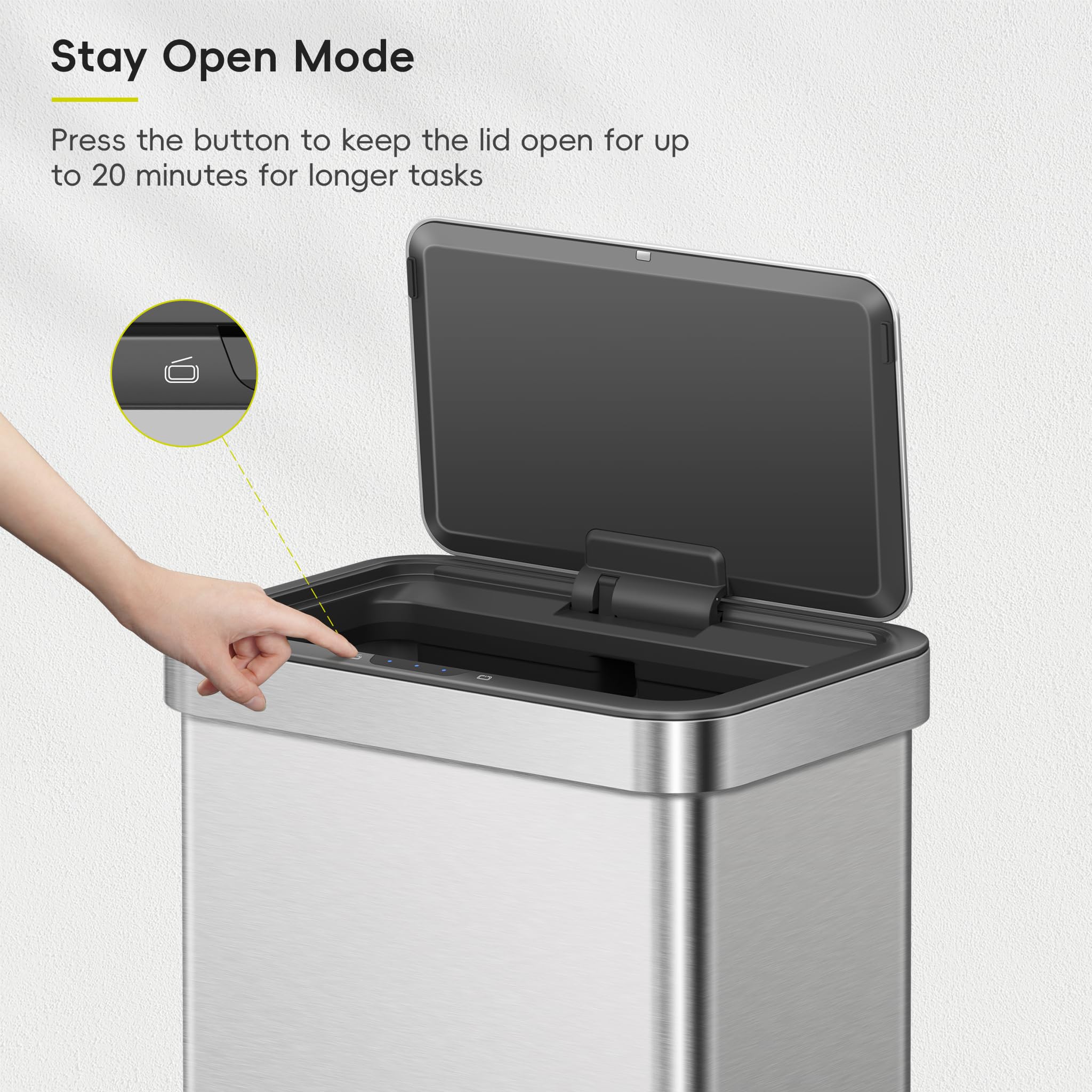 EKO Nova next to kitchen cabinet showing 21-gallon scale and benefit of space-saving fit