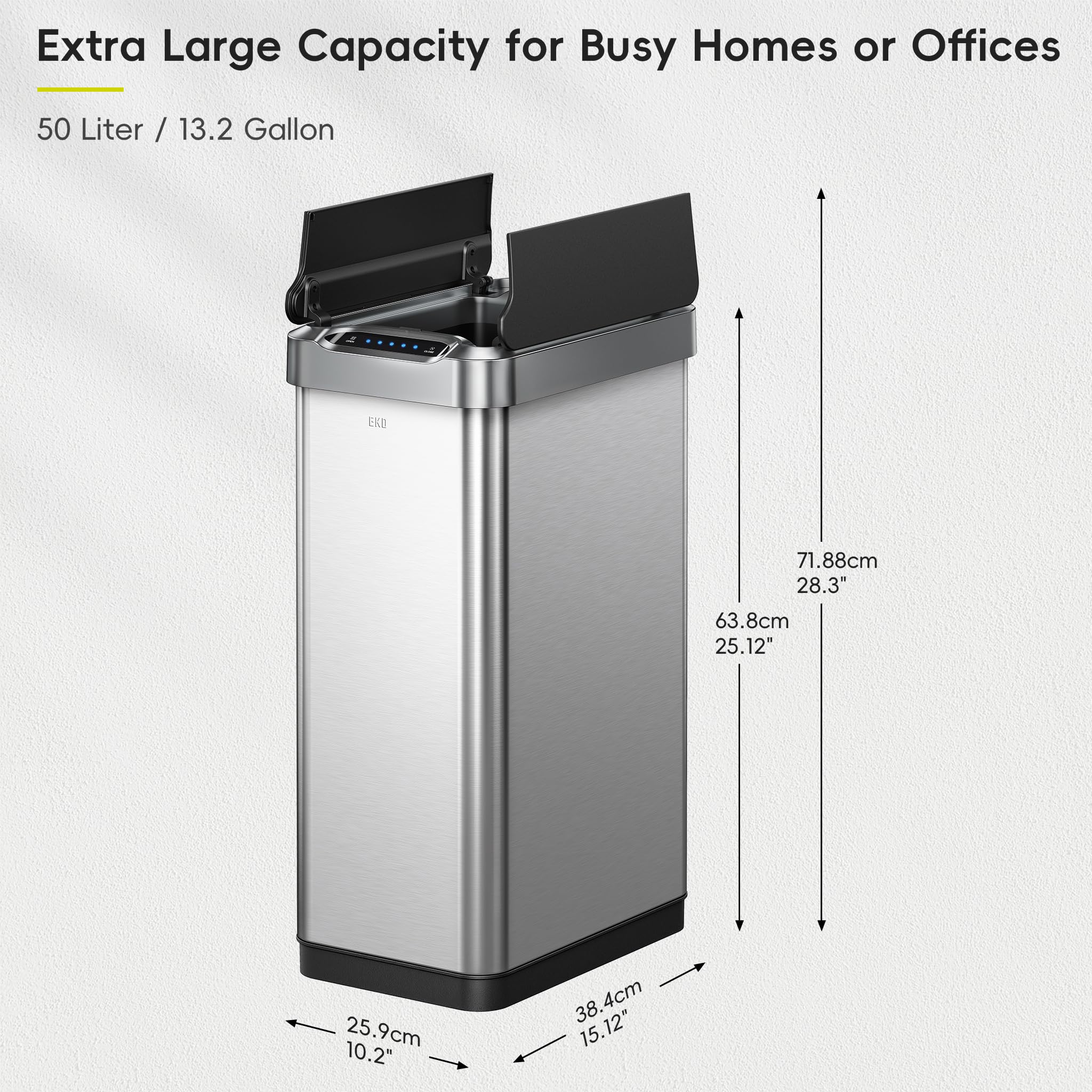 EKO Phantom-T lid opening close-up showing dual wing motion sensor action, quick touchless use