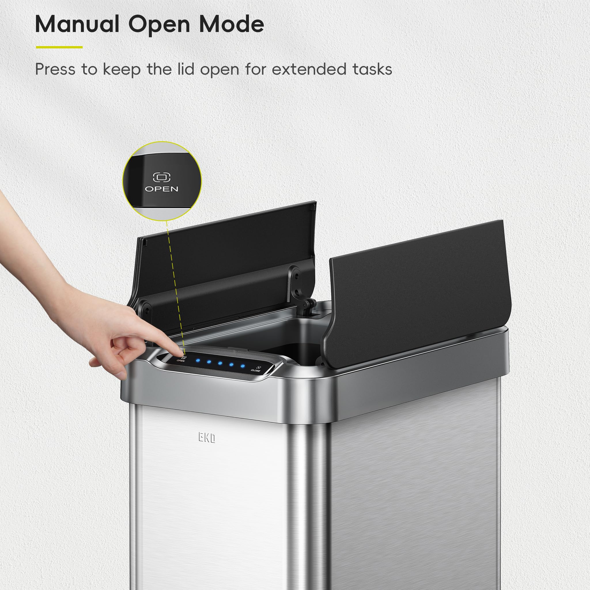 EKO Phantom-T brushed stainless finish detail, fingerprint resistant for low-maintenance cleaning