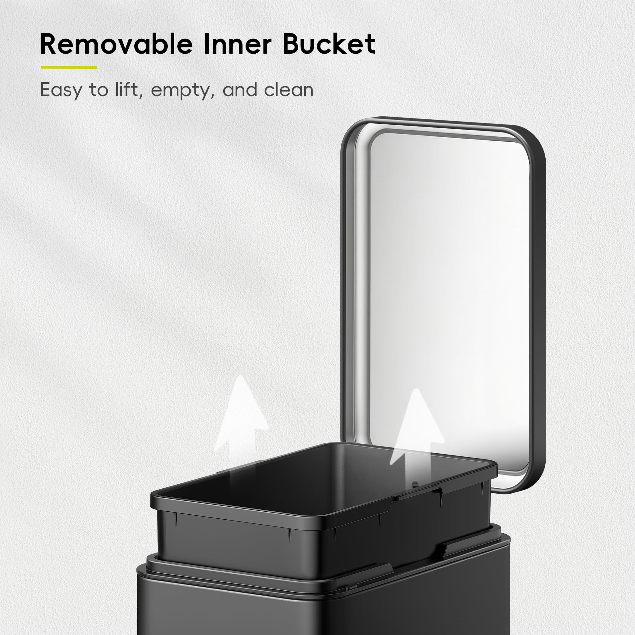 EKO lid open at 90 degrees demonstrating soft close and convenient access