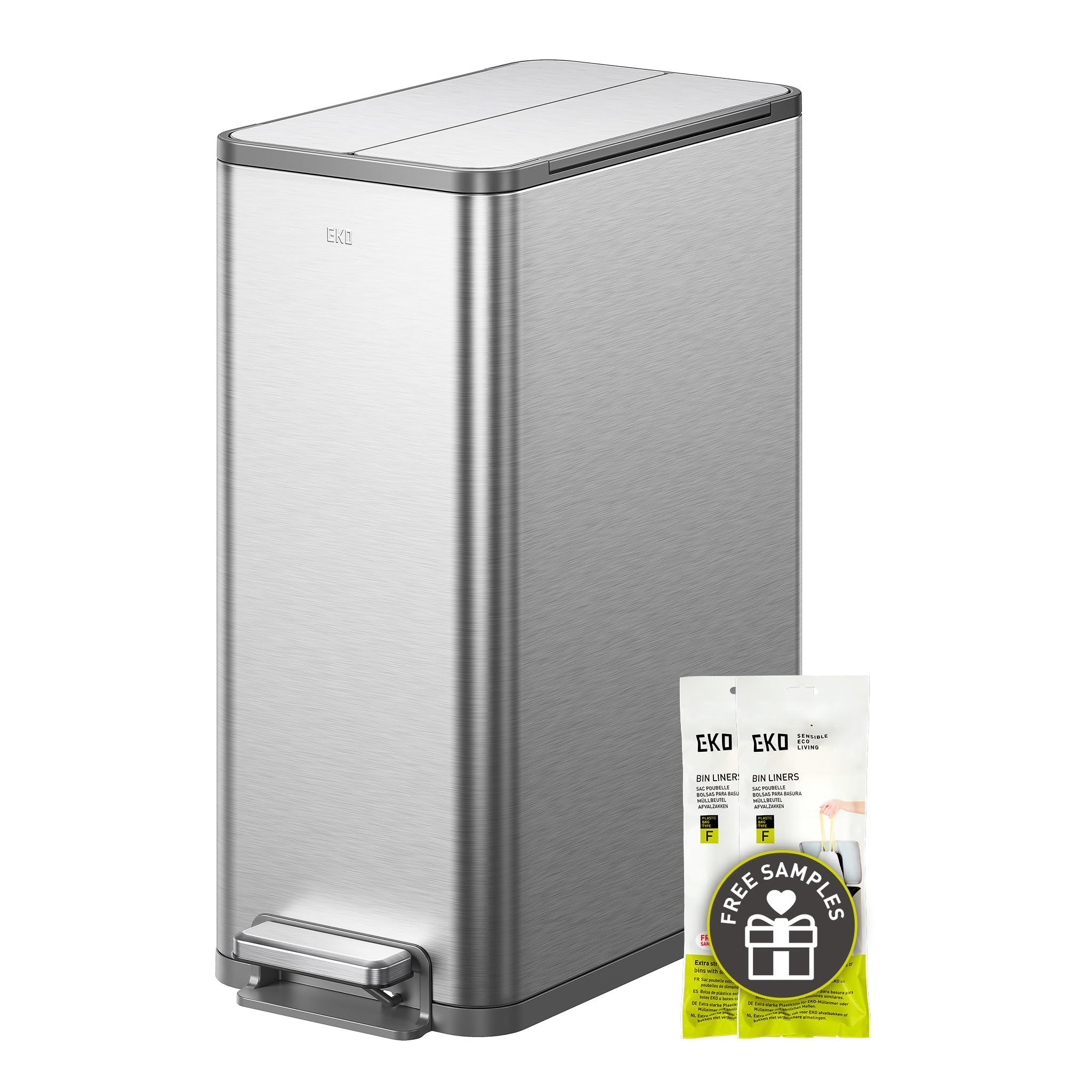 EKO X‑Wing front view showing slim stainless steel design and space saving benefit