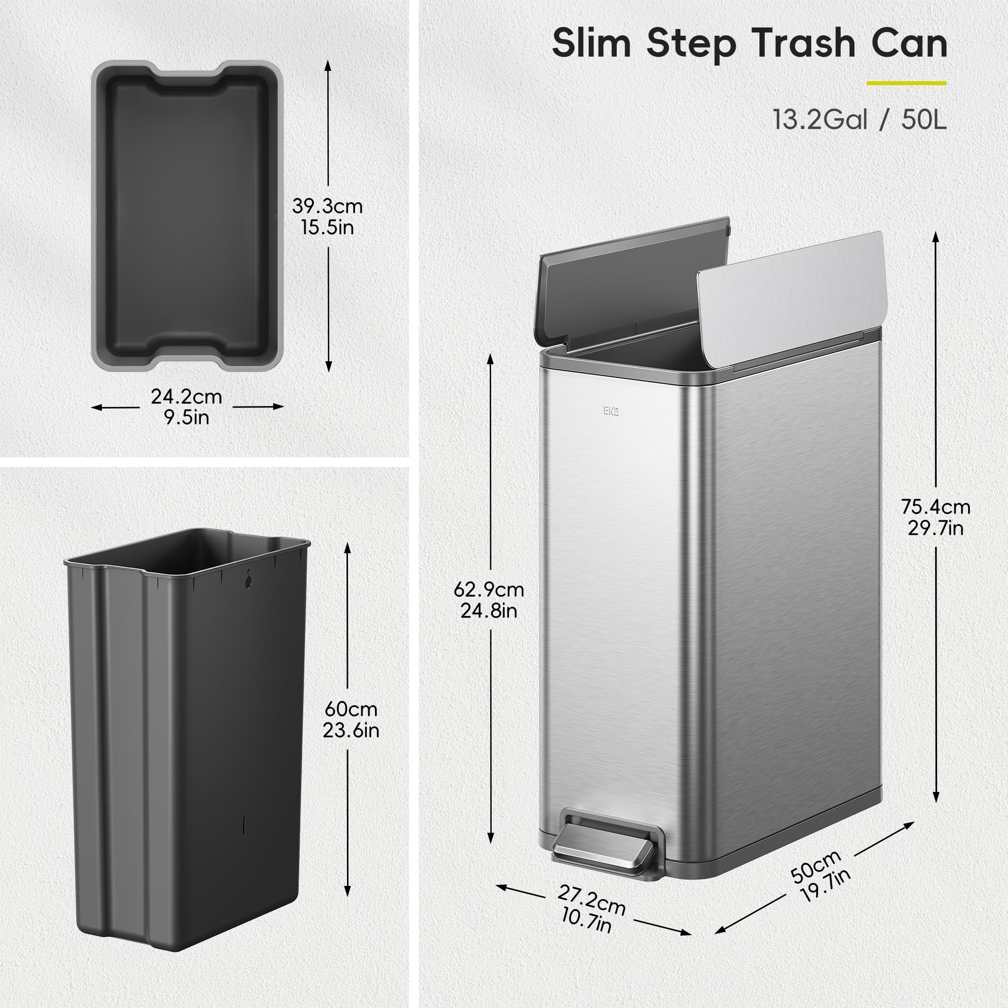 EKO X‑Wing dual wing lid detail demonstrating soft close and odor control benefit