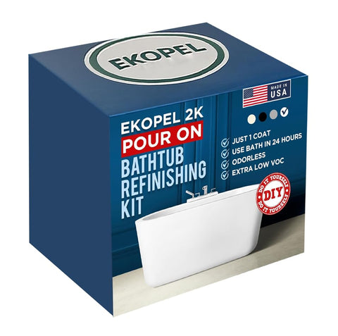 Refinished Bath Solutions Ekopel front packaging showing kit contents and benefit
