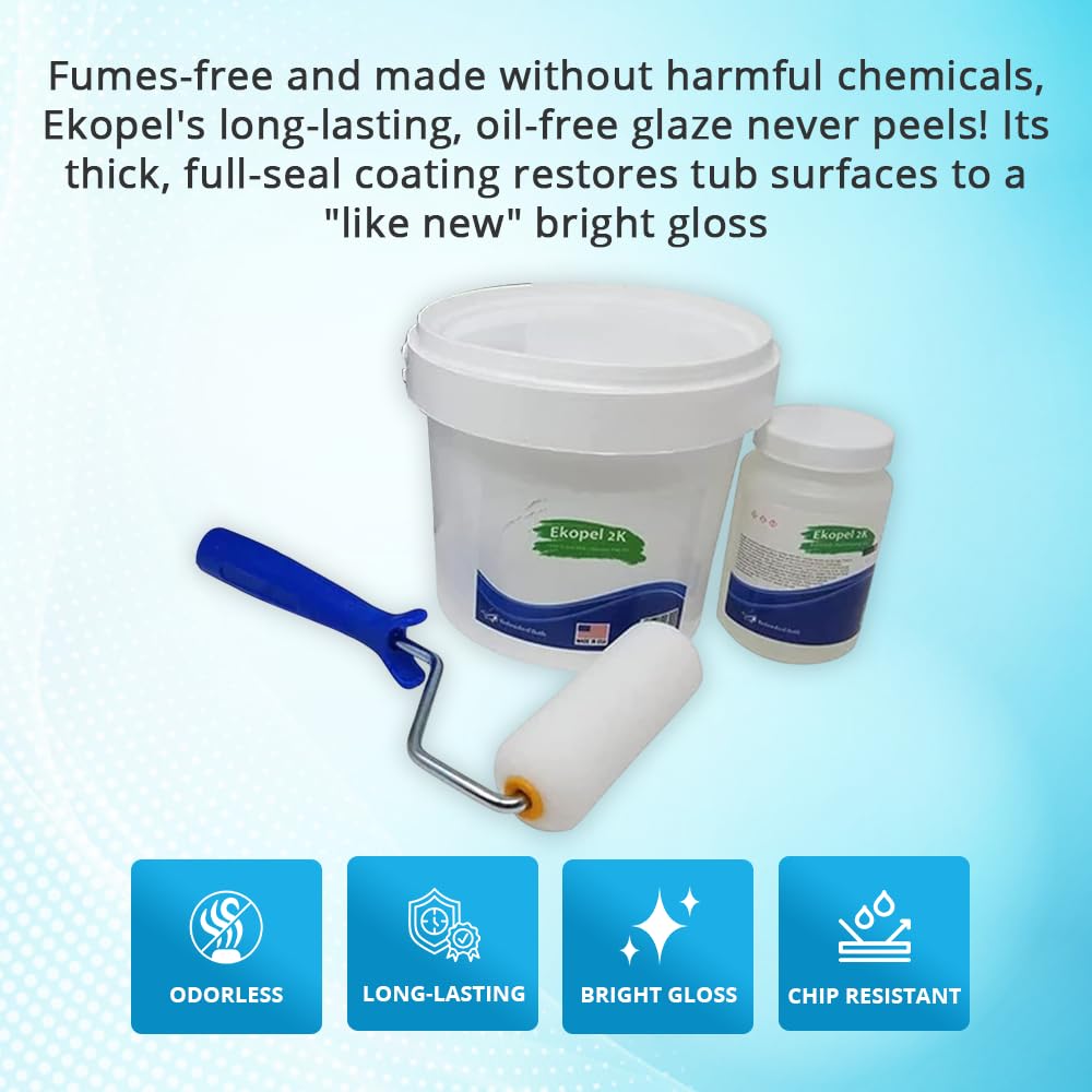 Refinished Bath Solutions mixing close-up showing pour-on enamel consistency benefit