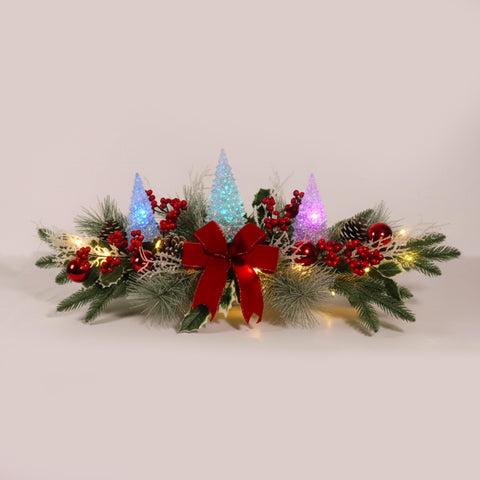 Eksen front view of full 27-inch centerpiece showing festive glow and balance