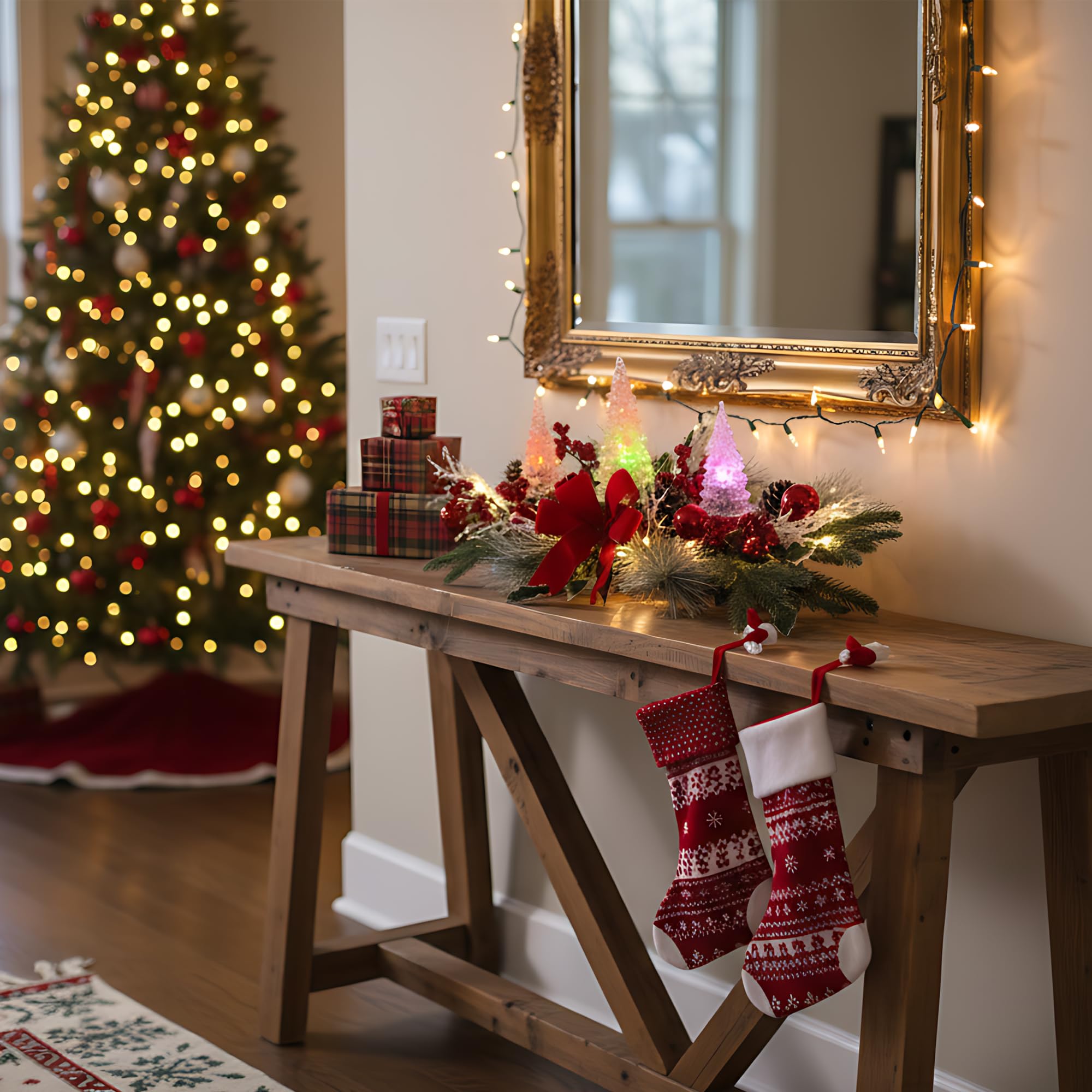 Eksen mantel styling showing centerpiece as focal holiday accent