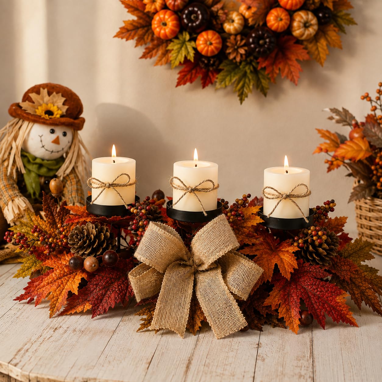 Eksen side profile on mantel creating cozy layered seasonal decor