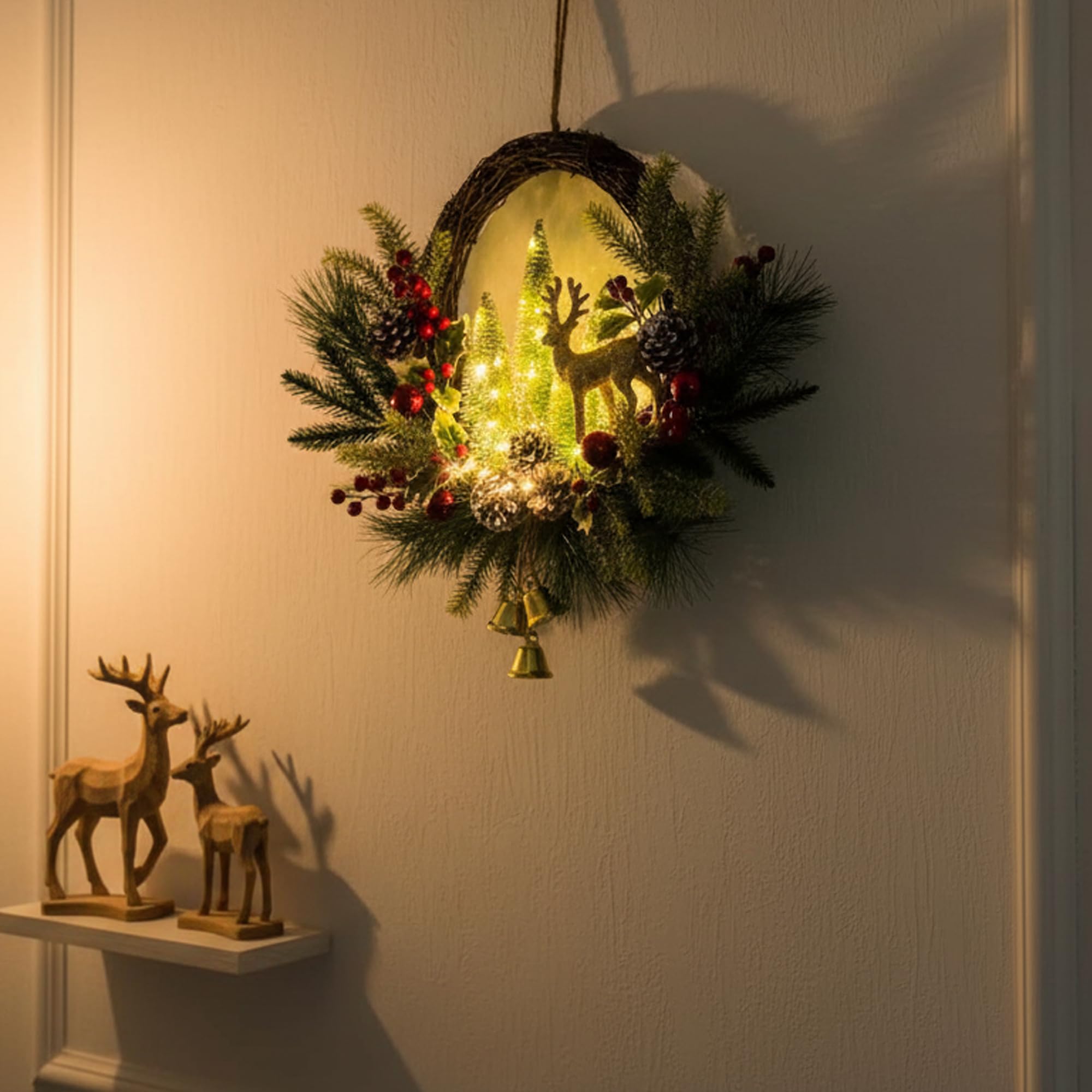 Eksen wreath golden reindeer close-up creating focal charm