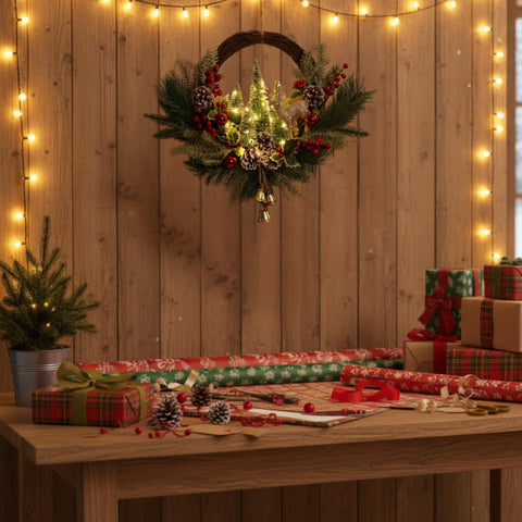 Eksen wreath hung on porch creating inviting holiday entryway
